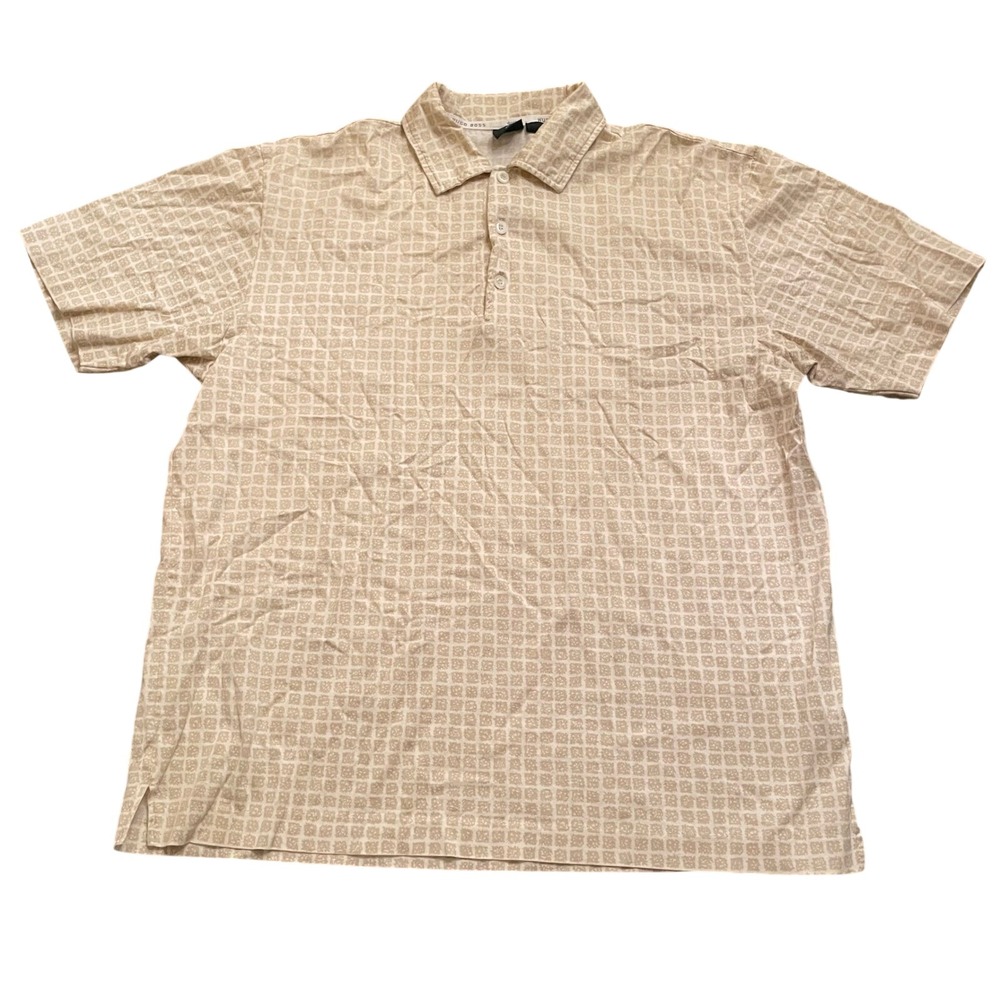 Hugo Boss Golf Polo‎ Shirt Made in Italy Beige Pattern Men's Size L